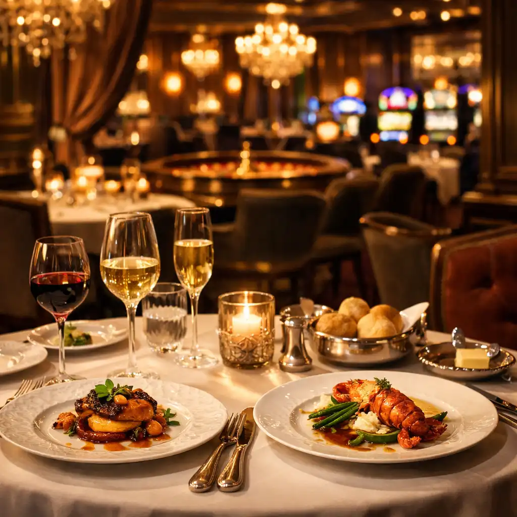Table gastronomique dressée dans un restaurant de casino français