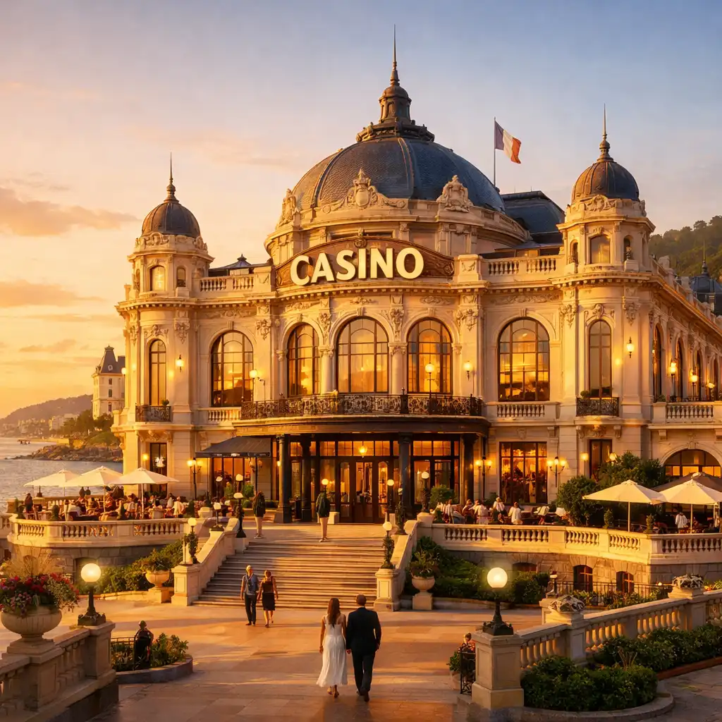 Façade illuminée d'un casino français de style Belle Époque