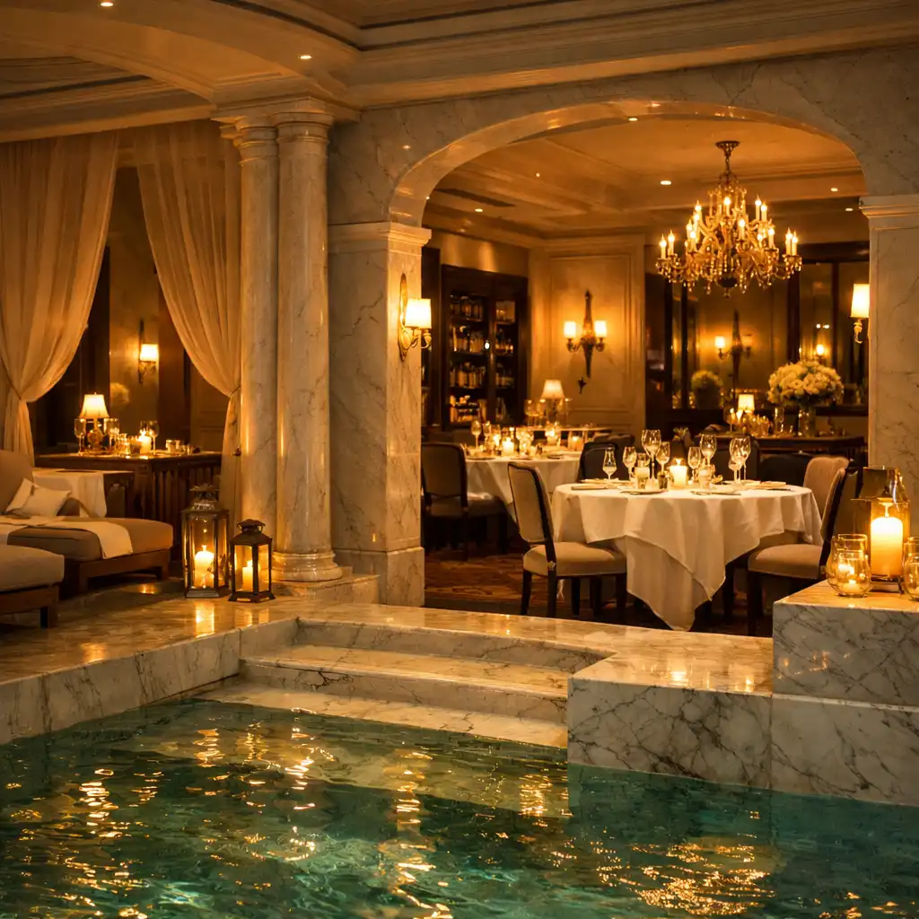 Espace spa et table gastronomique dans un hôtel de casino français
