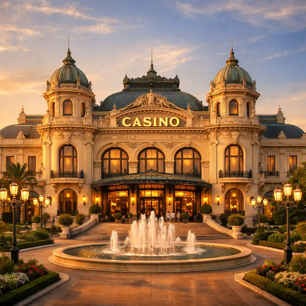 Façade illuminée d'un casino français de style Belle Époque